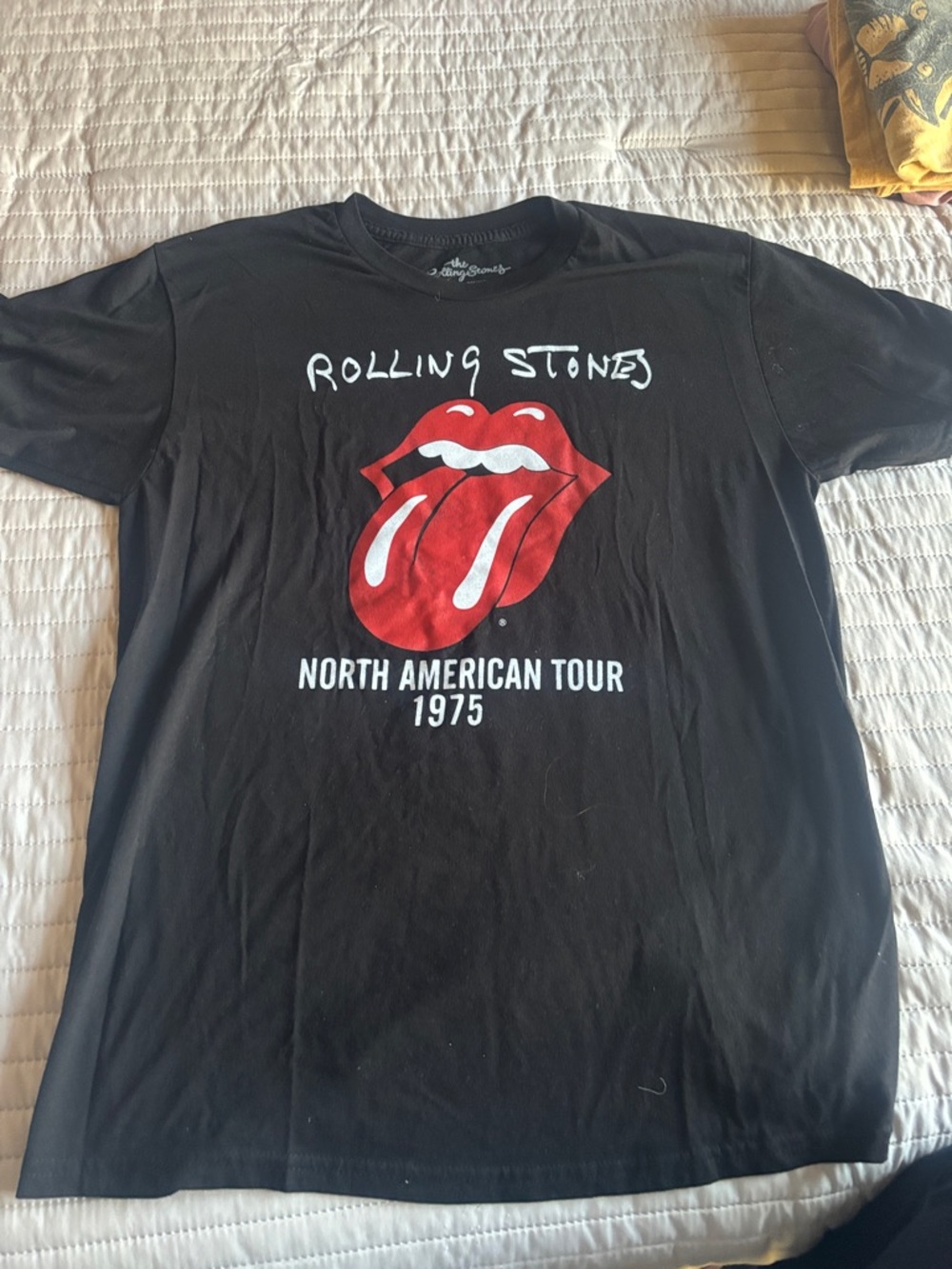 the Rolling Stones Black T-Shirt with Red Tongue Graphic